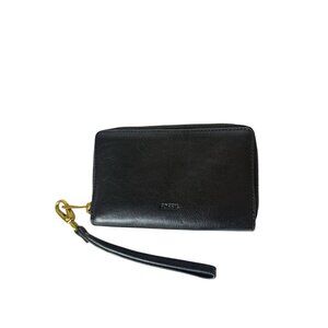 Fossil Women’s Emma Black RFID Large‎ Zip Around Wristlet Leather Clutch